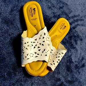 Spring Step White Leather Cork Wedge Slip On Slide Italian Size EU 38 (US 7.5)